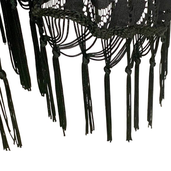 Whimsigoth Crochet Lace Fringe Black Open Front Kimono S Fairy Boho Vampire - Picture 3 of 8